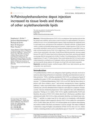 N-Palmitoylethanolamine depot injection increased its tissue levels and those of other acylethanolamide lipids