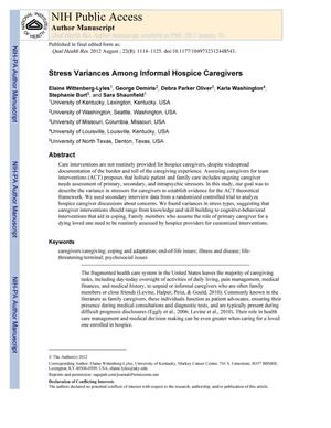 Primary view of object titled 'Stress Variances Among Informal Hospice Caregivers'.