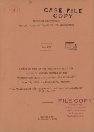 Digest of Some of the Speeches Made at the Fifteenth Regular Meeting of the Wissenschaftliche Gesellschaft Für Luftfahrt: June 17, 1926, in Dusseldorf, Germany