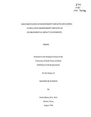Documentation of Biodiversity Impacts (Including Cumulative Biodiversity Impacts) in Environmental Impact Statements