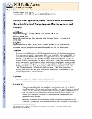 Memory and Coping with Stress: The Relationship Between Cognitive-Emotional Distinctiveness, Memory Valence, and Distress