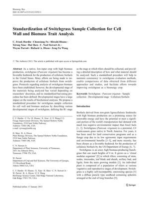 Primary view of object titled 'Standardization of Switchgrasss Sample Collection for Cell Wall and Biomass Trait Analysis'.