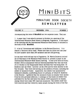 Primary view of object titled 'MiniBits: Miniature Book Society Newsletter, Volume 2, Number 1, December 1984'.