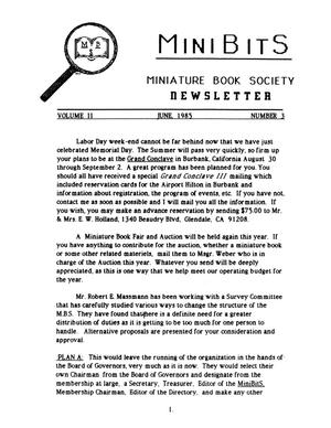 Primary view of object titled 'MiniBits: Miniature Book Society Newsletter, Volume 2, Number 3, June 1985'.