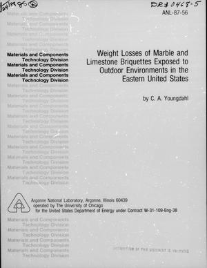 Weight Losses of Marble and Limestone Briquettes Exposed to Outdoor Environments in the Eastern United States