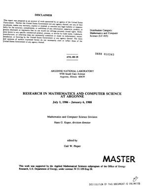 Research in Mathematics and Computer Science at Argonne : July 1, 1986 - January 6, 1988