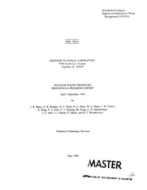 Nuclear Waste Programs Semiannual Progress Report: April-September 1992