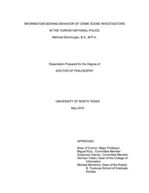 Primary view of object titled 'Information Seeking Behavior of Crime Scene Investigators in the Turkish National Police'.