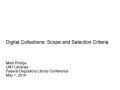 Presentation: Digital Collections: Scope and Selection Criteria