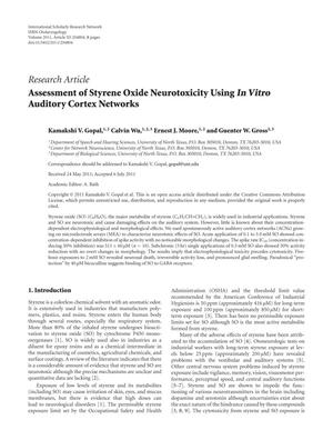 Assessment of Styrene Oxide Neurotoxicity Using In Vitro Auditory Cortex Networks