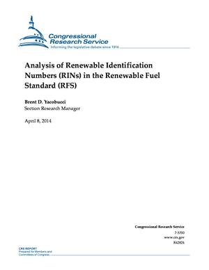 Primary view of object titled 'Analysis of Renewable Identification Numbers (RINs) in the Renewable Fuel Standard (RFS)'.