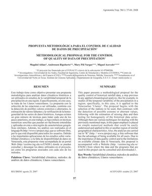 Primary view of object titled 'Propuesta metodológica para el control de calidad de datos de precipitación'.