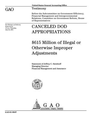 Canceled DOD Appropriations: $615 Million of Illegal or Otherwise Improper Adjustments