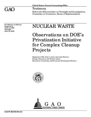 Nuclear Waste: Observations on DOE's Privatization Initiative for Complex Cleanup Projects