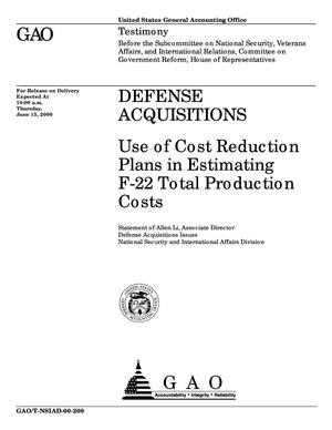 Defense Acquisitions: Use of Cost Reduction Plans in Estimating F-22 Total Production Costs