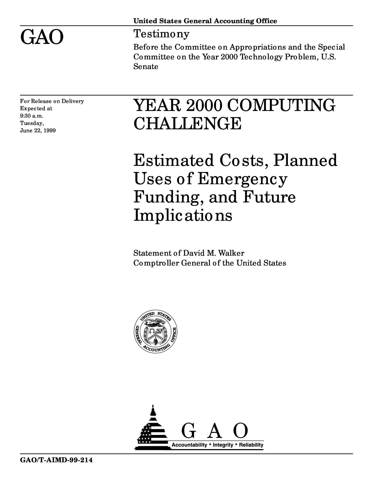 Year 2000 Computing Challenge: Estimated Costs, Planned Uses of Emergency Funding, and Future Implications
                                                
                                                    [Sequence #]: 1 of 27
                                                