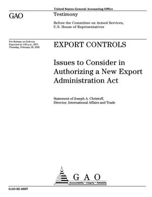 Export Controls: Issues to Consider in Authorizing a New Export Administration Act