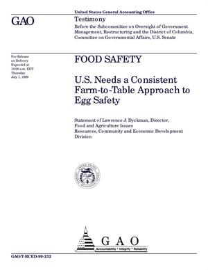 Food Safety: U.S. Needs a Consistent Farm-to-Table Approach to Egg Safety