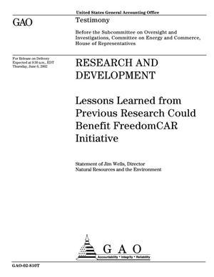 Research and Development: Lessons Learned from Previous Research Could Benefit FreedomCAR Initiative