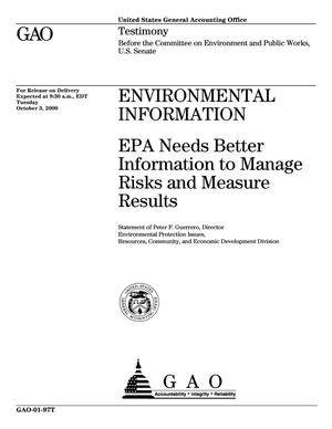 Environmental Information: EPA Needs Better Information to Manage Risks and Measure Results