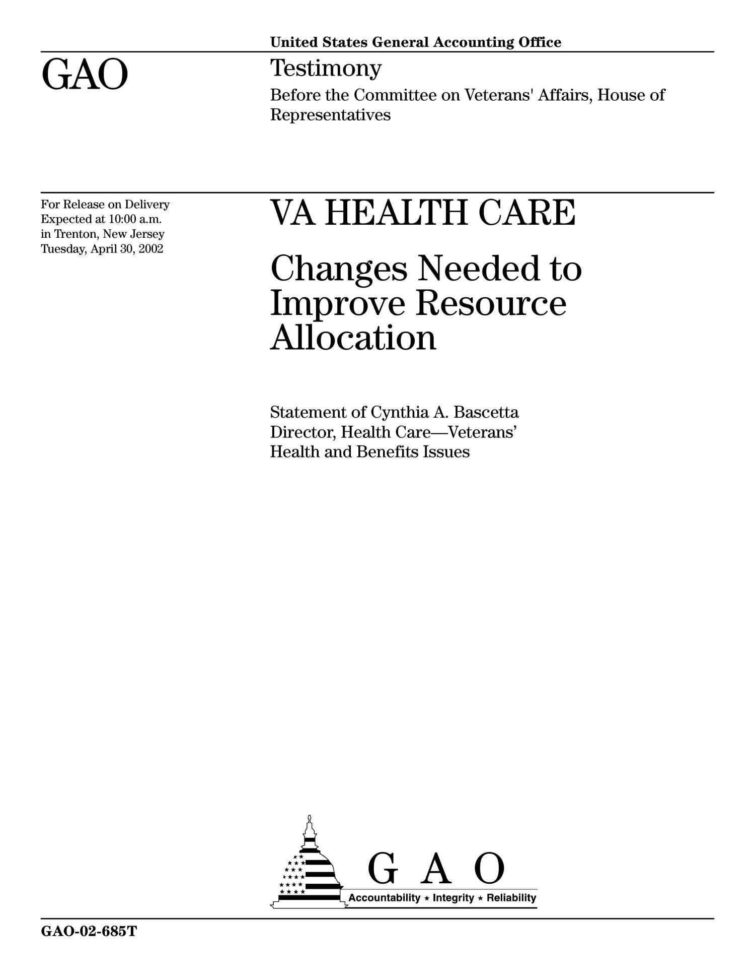 VA Health Care: Changes Needed to Improve Resource Allocation
                                                
                                                    [Sequence #]: 1 of 17
                                                