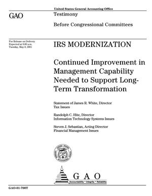 IRS Modernization: Continued Improvement in Management Capability Needed to Support Long-Term Transformation