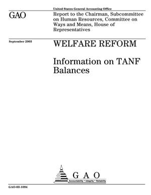 Welfare Reform: Information on TANF Balances