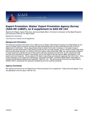 Primary view of object titled 'Export Promotion: States' Export Promotion Agency Survey (GAO-09-148SP), an E-Supplement to GAO-09-144'.