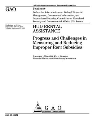 HUD Rental Assistance: Progress and Challenges in Measuring and Reducing Improper Rent Subsidies