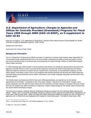 U.S. Department of Agriculture: Charges to Agencies and Offices for Centrally Provided (Greenbook) Programs for Fiscal Years 1999 through 2009 (GAO-10-83SP), an E-supplement to GAO-10-82