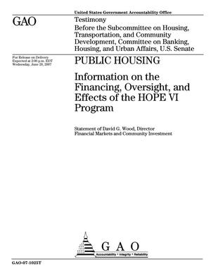 Public Housing: Information on the Financing, Oversight, and Effects of the HOPE VI Program