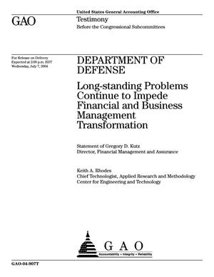Department of Defense: Long-standing Problems Continue to Impede Financial and Business Management Transformation