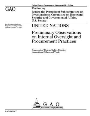 United Nations: Preliminary Observations on Internal Oversight and Procurement Practices