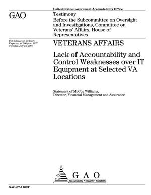 Veterans Affairs: Lack of Accountability and Control Weaknesses over IT Equipment at Selected VA Locations