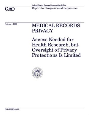 Medical Records Privacy: Access Needed for Health Research, but Oversight of Privacy Protections Is Limited