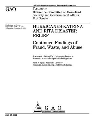 Hurricanes Katrina and Rita Disaster Relief: Continued Findings of Fraud, Waste, and Abuse