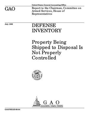 Defense Inventory: Property Being Shipped to Disposal Is Not Properly Controlled