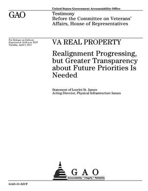 VA Real Property: Realignment Progressing, but Greater Transparency about Future Priorities Is Needed