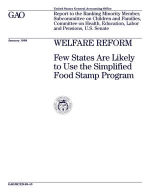 Welfare Reform: Few States Are Likely to Use the Simplified Food Stamp Program