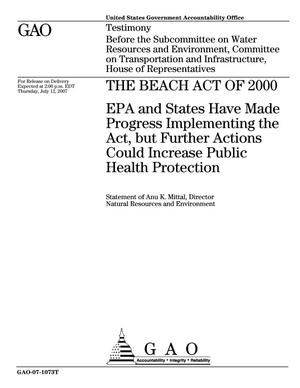 The BEACH Act of 2000: EPA and States Have Made Progress Implementing the Act, but Further Actions Could Increase Public Health Protection