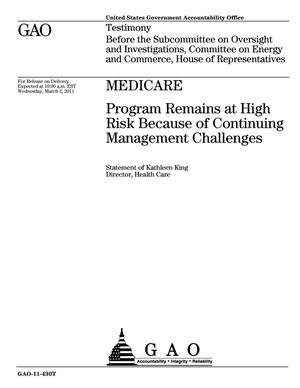Medicare: Program Remains at High Risk Because of Continuing Management Challenges