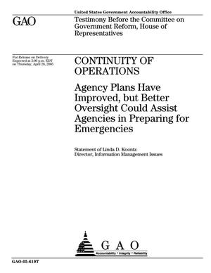Continuity of Operations: Agency Plans Have Improved, but Better Oversight Could Assist Agencies in Preparing for Emergencies