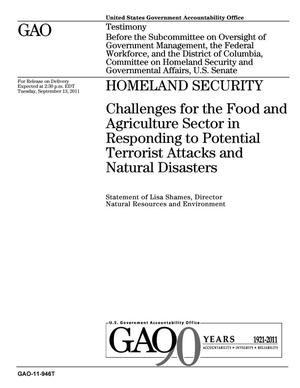 Homeland Security: Challenges for the Food and Agriculture Sector in Responding to Potential Terrorist Attacks and Natural Disasters