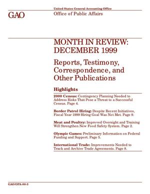 Month In Review: December 1999  Reports, Testimony, Correspondence, and Other Publications