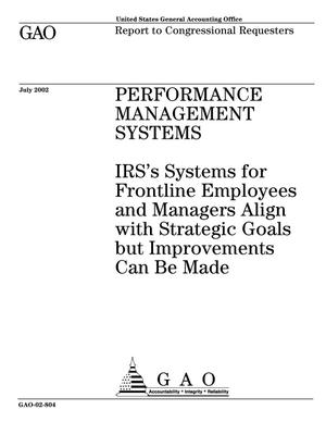 Performance Management Systems: IRS's Systems for Frontline Employees and Managers Align with Strategic Goals but Improvements Can Be Made