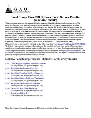 Food Stamp Farm Bill Options: Local Survey Results, an E-supplement to GAO-04-916