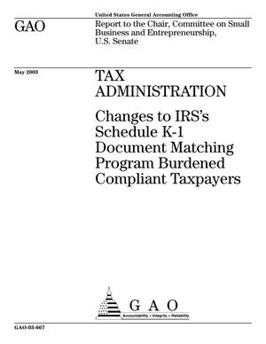 Tax Administration: Changes to IRS's Schedule K-1 Document Matching Program Burdened Compliant Taxpayers