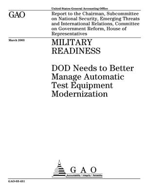 Military Readiness: DOD Needs to Better Manage Automatic Test Equipment Modernization