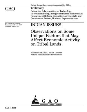 Indian Issues: Observations on Some Unique Factors that May Affect Economic Activity on Tribal Lands
