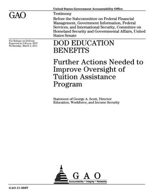 DOD Education Benefits: Further Actions Needed to Improve Oversight of Tuition Assistance Program